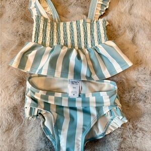 Carter's Blue and White Striped Baby Swimsuit Bikini 12 Months
